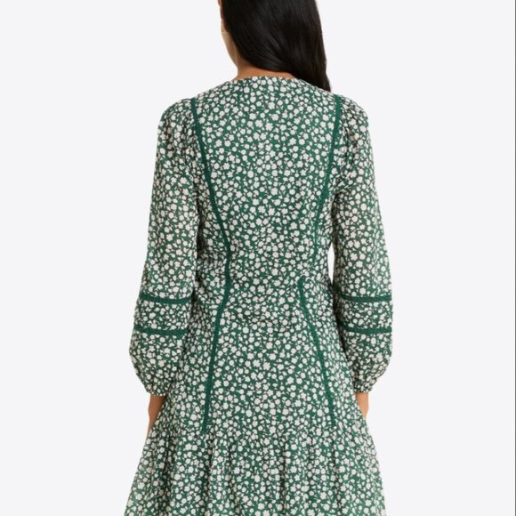 NWT Draper James Long-Sleeve Dress in Gauzy Cotton - Popcorn Ditsy Floral / XS - Picture 3 of 4